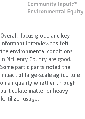 Community Input:28 Environmental Equity Overall, focus group and key informant interviewees felt the environmental co...