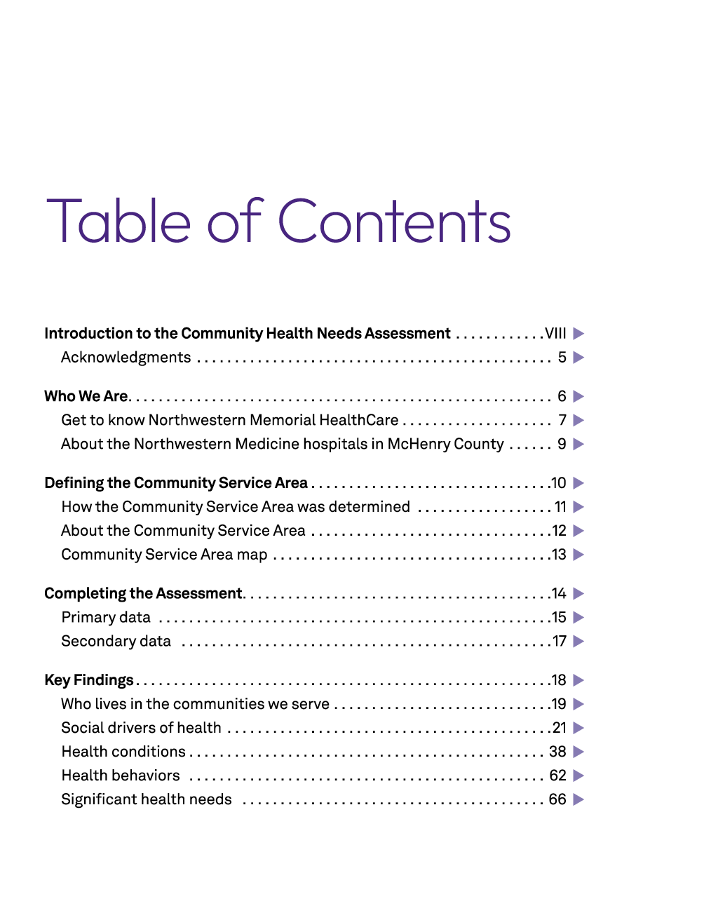  Table of Contents Introduction to the Community Health Needs Assessment VIII ￼ Acknowledgments 5 ￼ Who We Are 6 ￼ Ge...