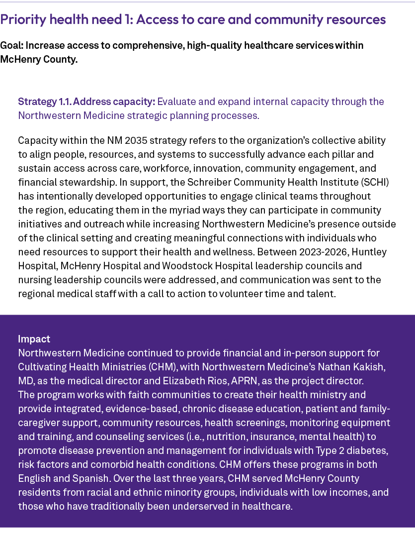 Priority health need 1: Access to care and community resources Goal: Increase access to comprehensive, high quality h...