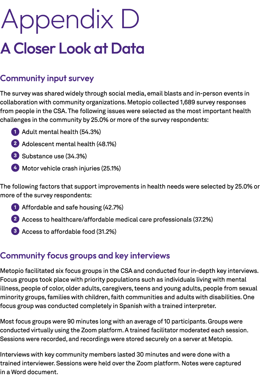 Appendix D A Closer Look at Data Community input survey The survey was shared widely through social media, email blas...