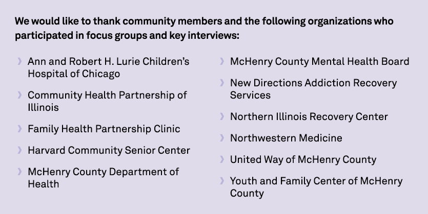 We would like to thank community members and the following organizations who participated in focus groups and key int...