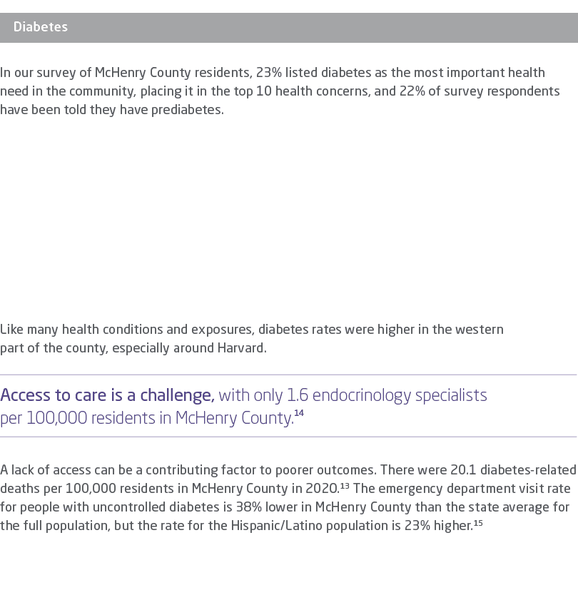 ￼ In our survey of McHenry County residents, 23% listed diabetes as the most important health need in the community, ...