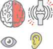 Vector Alzheimer icon in modern style. Medical editable illustration in gray, blue and green colors isolated on white background. Useful element for logotype, symbol, pictogram and ad graphic design.
