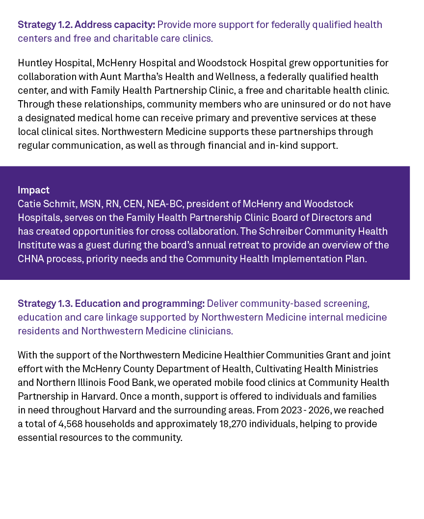 Strategy 1.2. Address capacity: Provide more support for federally qualified health centers and free and charitable c...