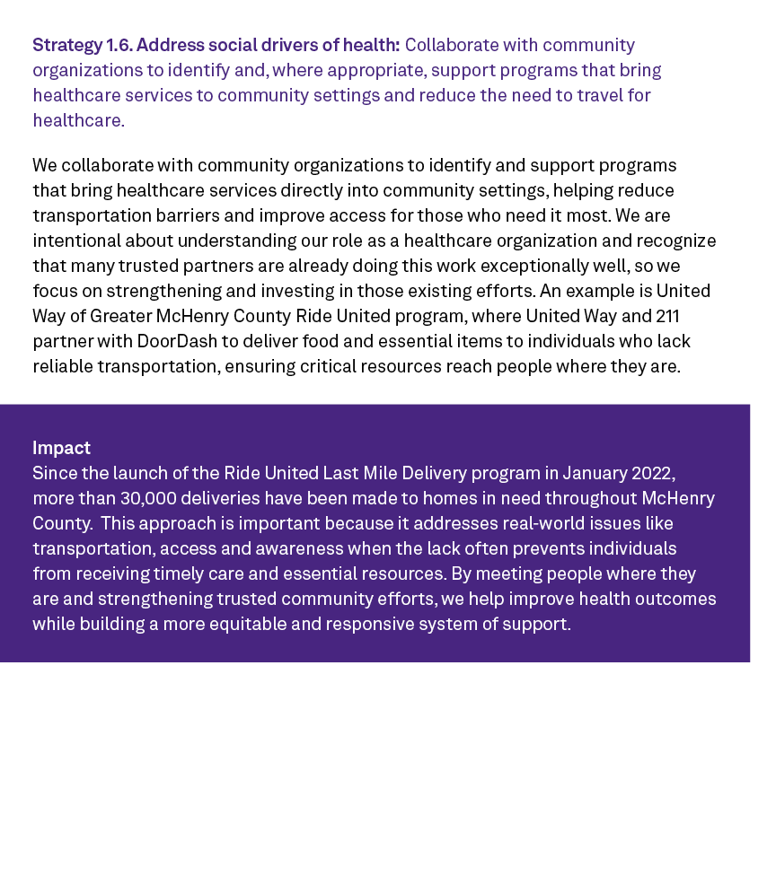 Strategy 1.6. Address social drivers of health: Collaborate with community organizations to identify and, where appro...