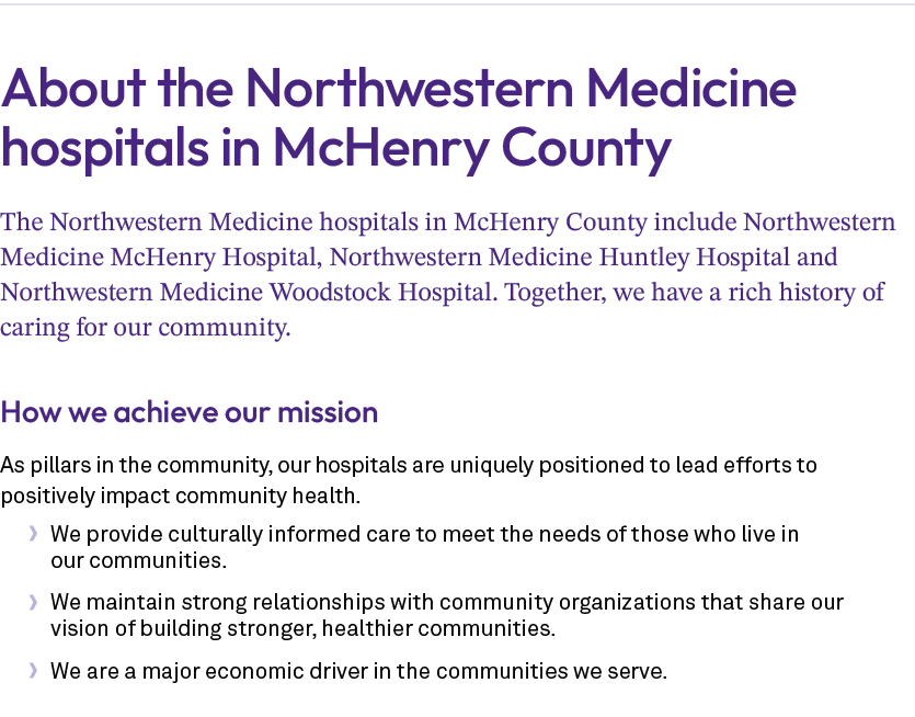 About the Northwestern Medicine hospitals in McHenry County The Northwestern Medicine hospitals in McHenry County inc...