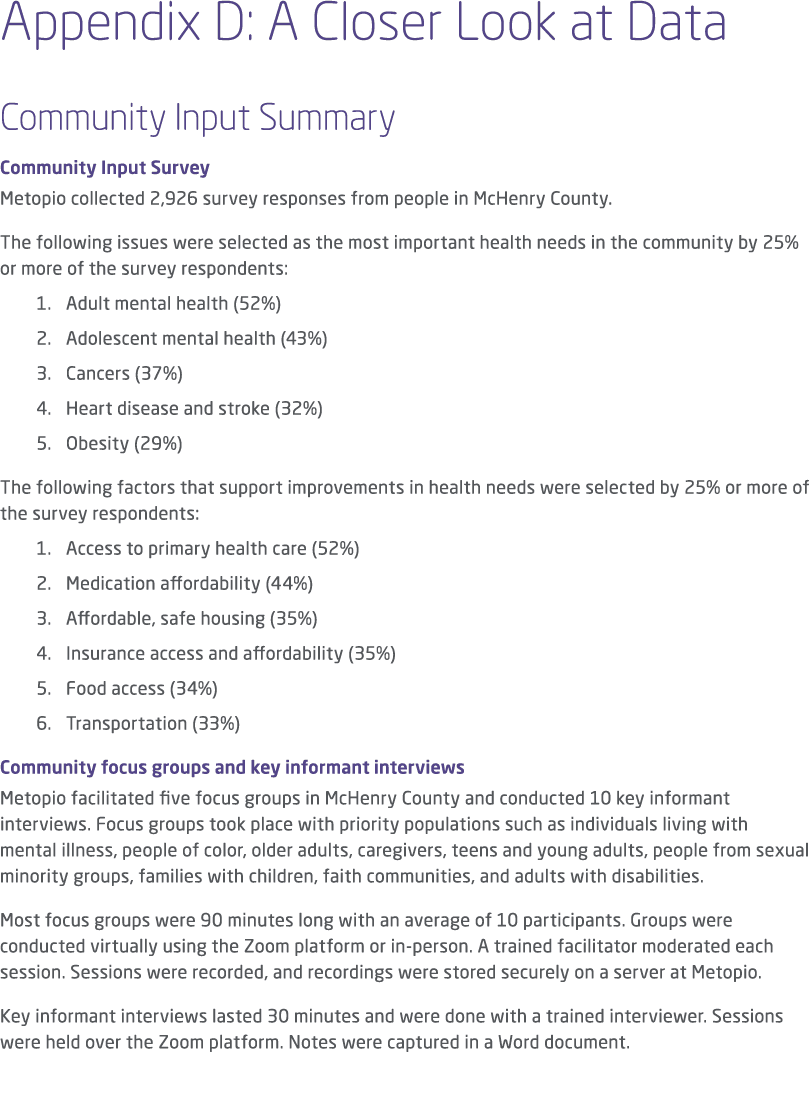 Appendix D: A Closer Look at Data Community Input Summary Community Input Survey Metopio collected 2,926 survey respo...