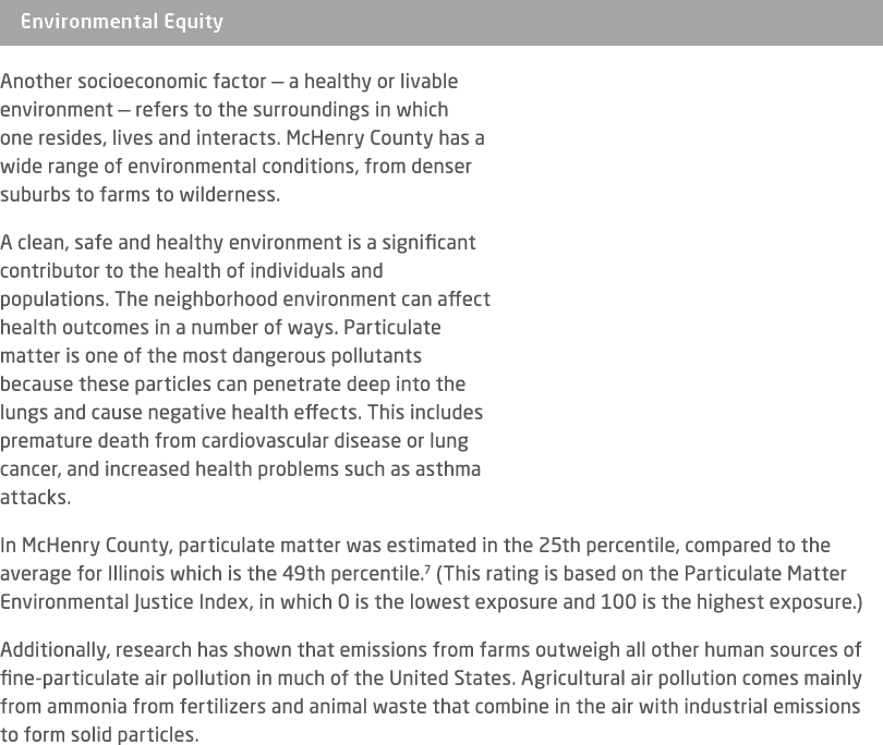 ￼ Another socioeconomic factor — a healthy or livable environment — refers to the surroundings in which one resides, ...