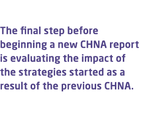 The final step before beginning a new CHNA report is evaluating the impact of the strategies started as a result of t...