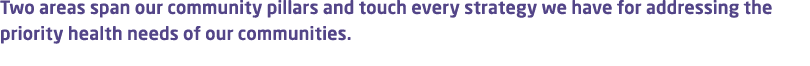 Two areas span our community pillars and touch every strategy we have for addressing the priority health needs of our...