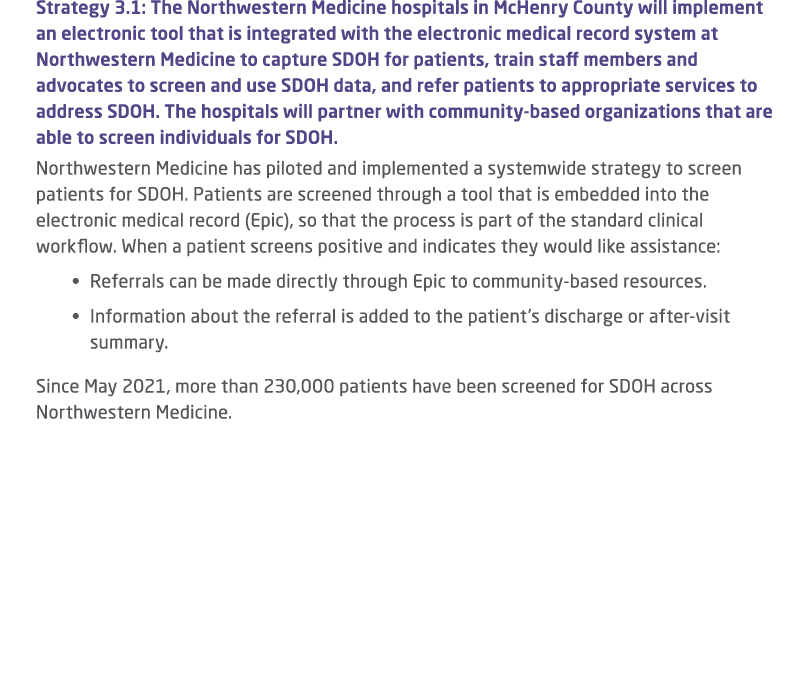 Strategy 3.1: The Northwestern Medicine hospitals in McHenry County will implement an electronic tool that is integra...