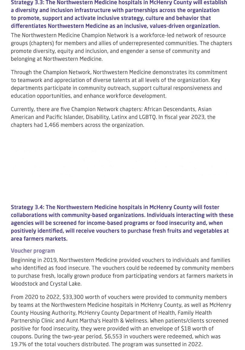 Strategy 3.3: The Northwestern Medicine hospitals in McHenry County will establish a diversity and inclusion infrastr...
