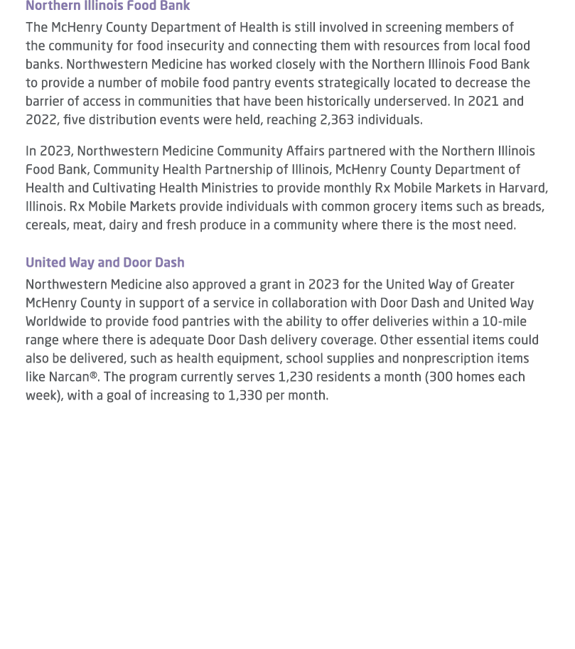 Northern Illinois Food Bank The McHenry County Department of Health is still involved in screening members of the com...
