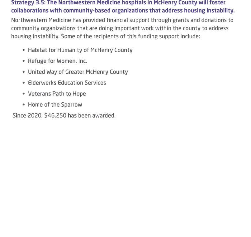 Strategy 3.5: The Northwestern Medicine hospitals in McHenry County will foster collaborations with community based o...