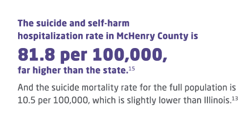 The suicide and self harm hospitalization rate in McHenry County is 81.8 per 100,000, far higher than the state.15 An...
