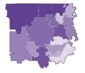 A map of the United States with a purple and blue color scheme. Description generated by AI