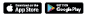 Buttons for downloading an app from the Apple App Store and Google Play Store with their respective logos on a white background. Description generated by AI