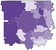 A map of the United States with a purple section. Description generated by AI