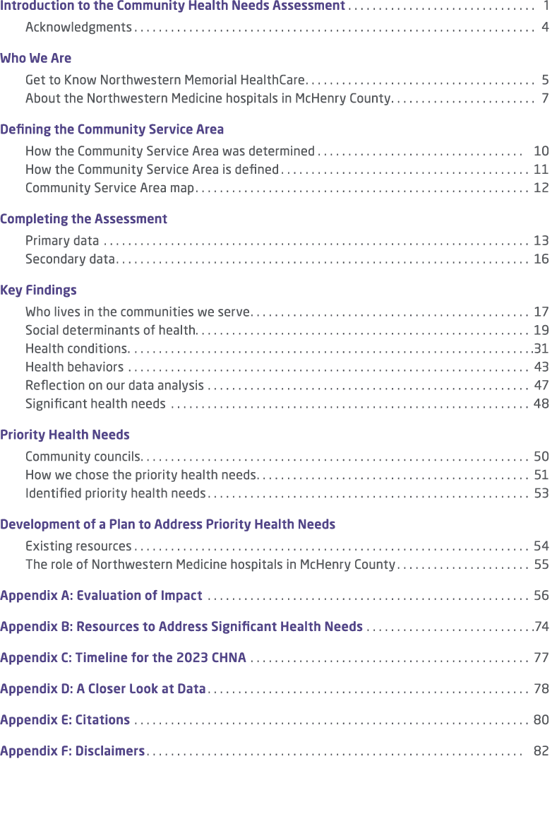 Introduction to the Community Health Needs Assessment 1 Acknowledgments 4 Who We Are Get to Know Northwestern Memoria...