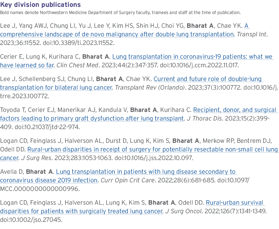 Key division publications Bold names denote Northwestern Medicine Department of Surgery faculty, trainees and staff a...