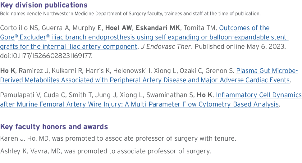 Key division publications Bold names denote Northwestern Medicine Department of Surgery faculty, trainees and staff a...