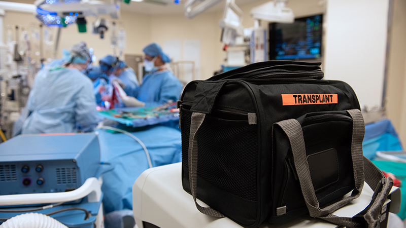 Black transplant box in a Northwestern Medicine operating room.