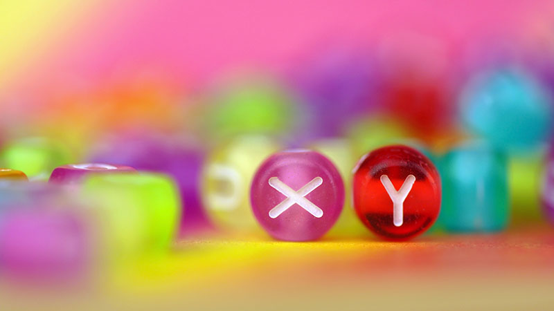 Two beads, one with an X and the other with a Y